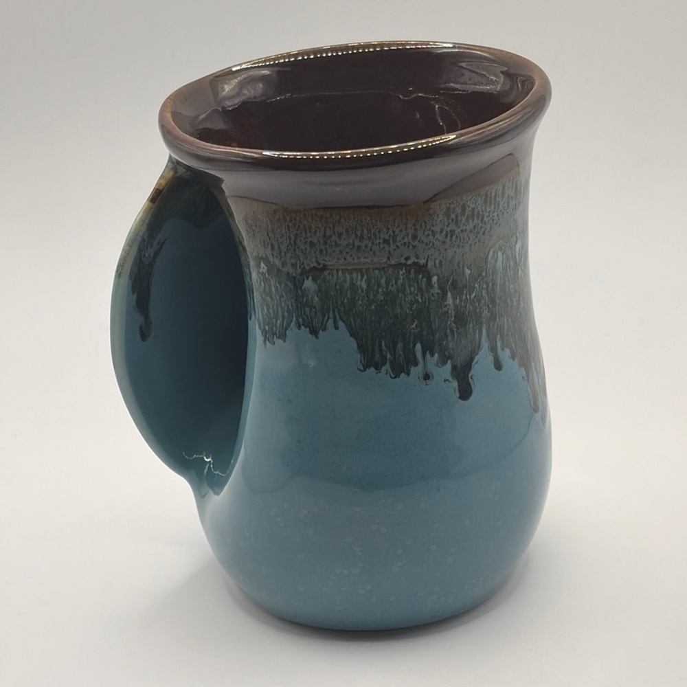 Neher Pottery Blue and Brown Hand Warner Signed Coffee Tea Mug